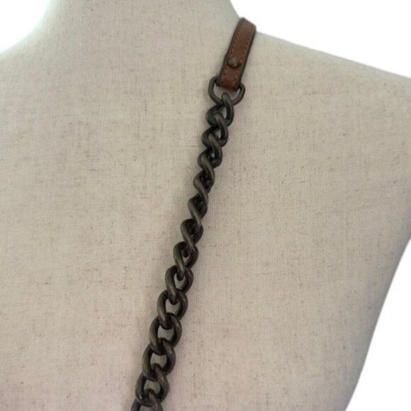 MAXON COLLECTION Brown Worn Textured Leather Crossbody Bag Chain Made in Italy - Picture 13 of 16